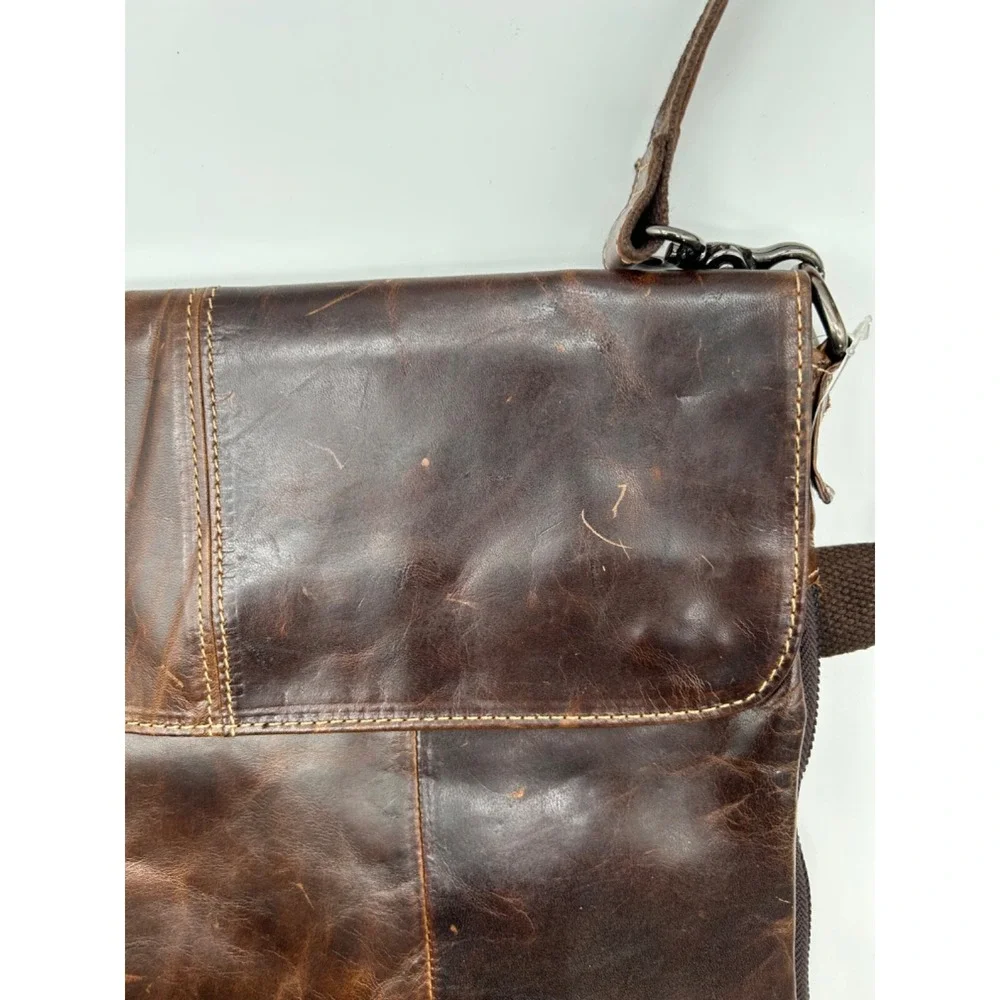 IDEAWIN Brown Leather Crossbody‎ Tablet Messenger Bag Expandable Distressed New